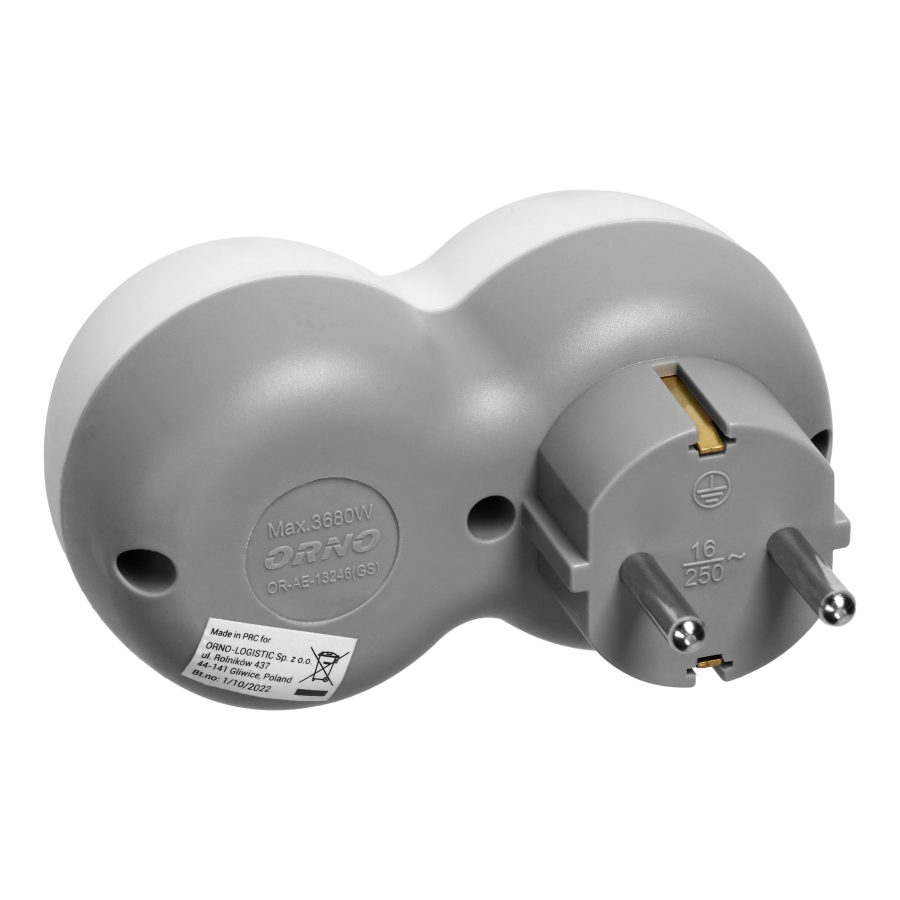 Rozgałęźnik 2P+Z (Schuko) z ładowarką 2xUSB, biało-szary