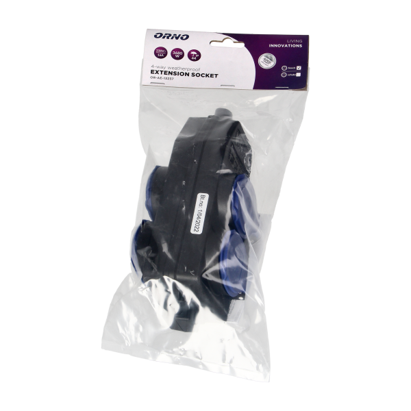 4-way weatherproof extension socket, shock-resistant, 4x2P+E, 16A, IP44