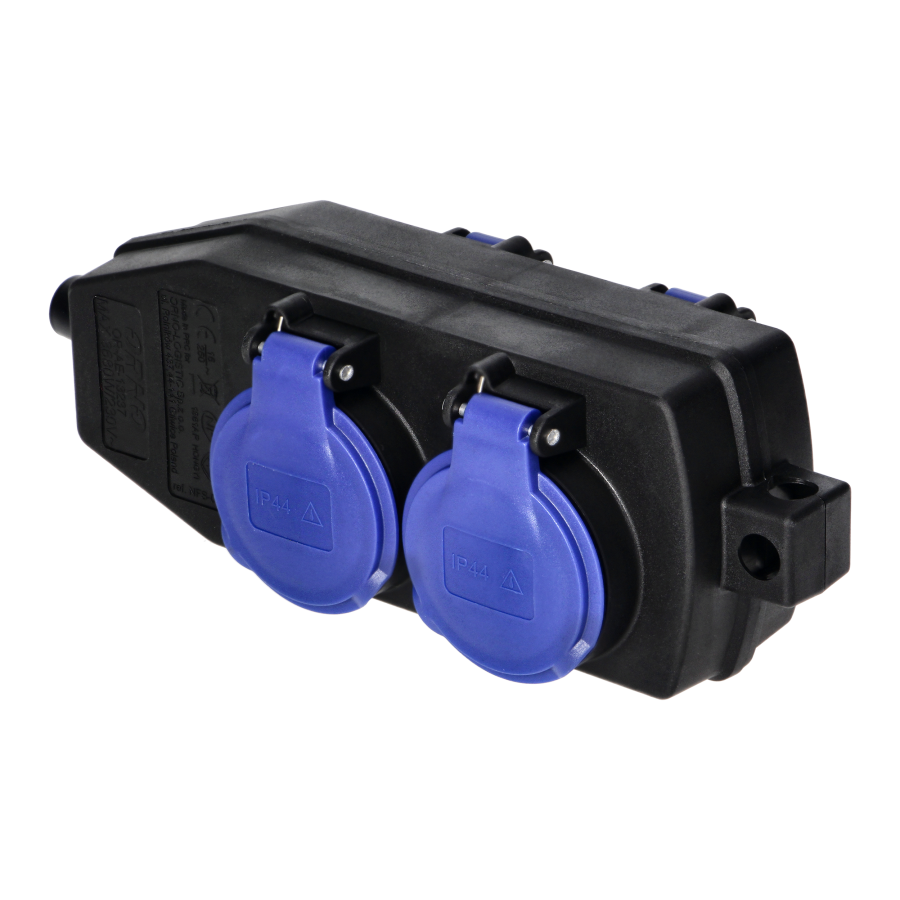 4-way weatherproof extension socket, shock-resistant, 4x2P+E, 16A, IP44