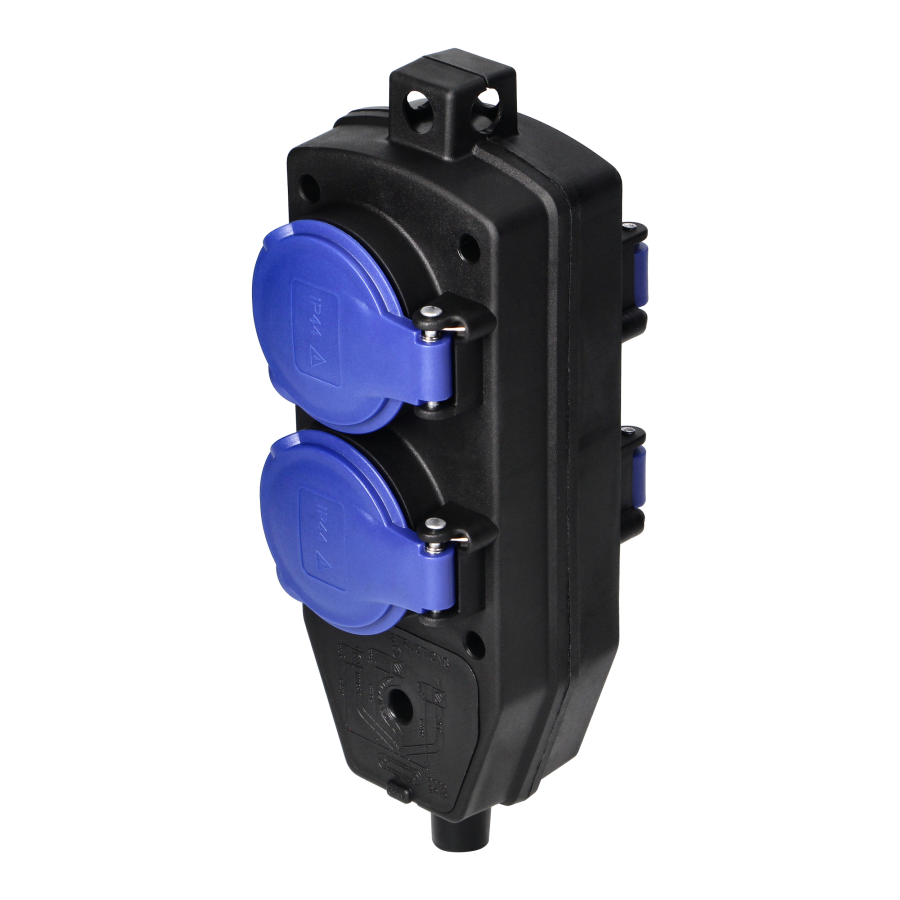 4-way weatherproof extension socket, shock-resistant, 4x2P+E, 16A, IP44