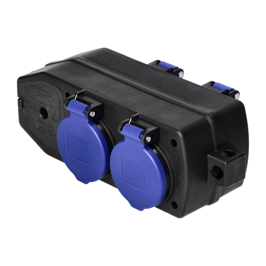 4-way weatherproof extension socket, shock-resistant, 4x2P+E Schuko, 16A, IP44