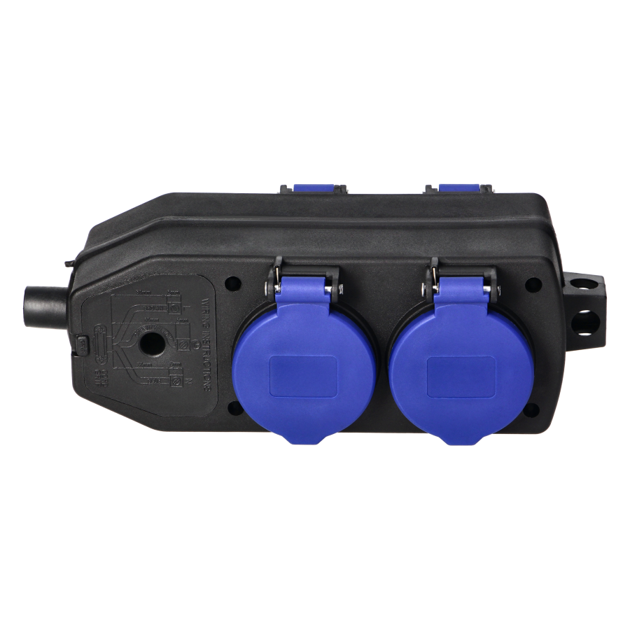 4-way weatherproof extension socket, shock-resistant, 4x2P+E Schuko, 16A, IP44