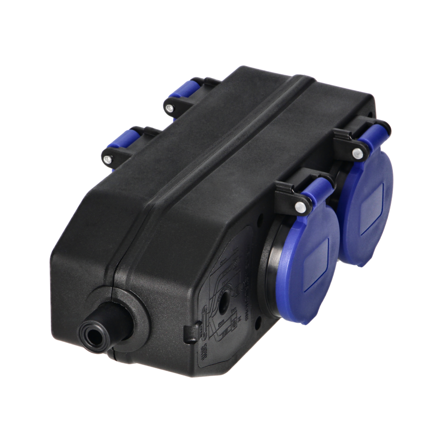 Rozgałęźnik czterokrotny bryzgoszczelny i odporny na uderzenia 4x2P+Z Schuko, 16A, IP44