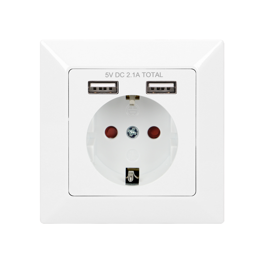 Single socket with two USB chargers, schuko