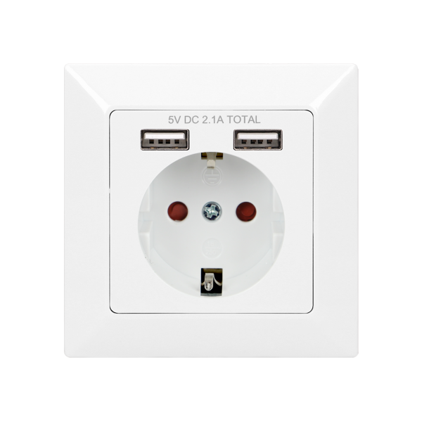 Single socket with two USB chargers, schuko
