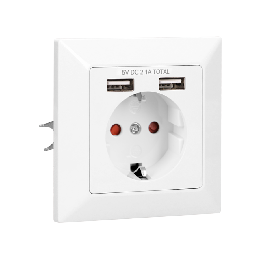 Single socket with two USB chargers, schuko