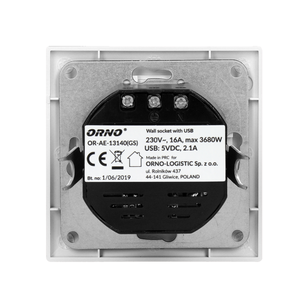 Single socket with two USB chargers, schuko