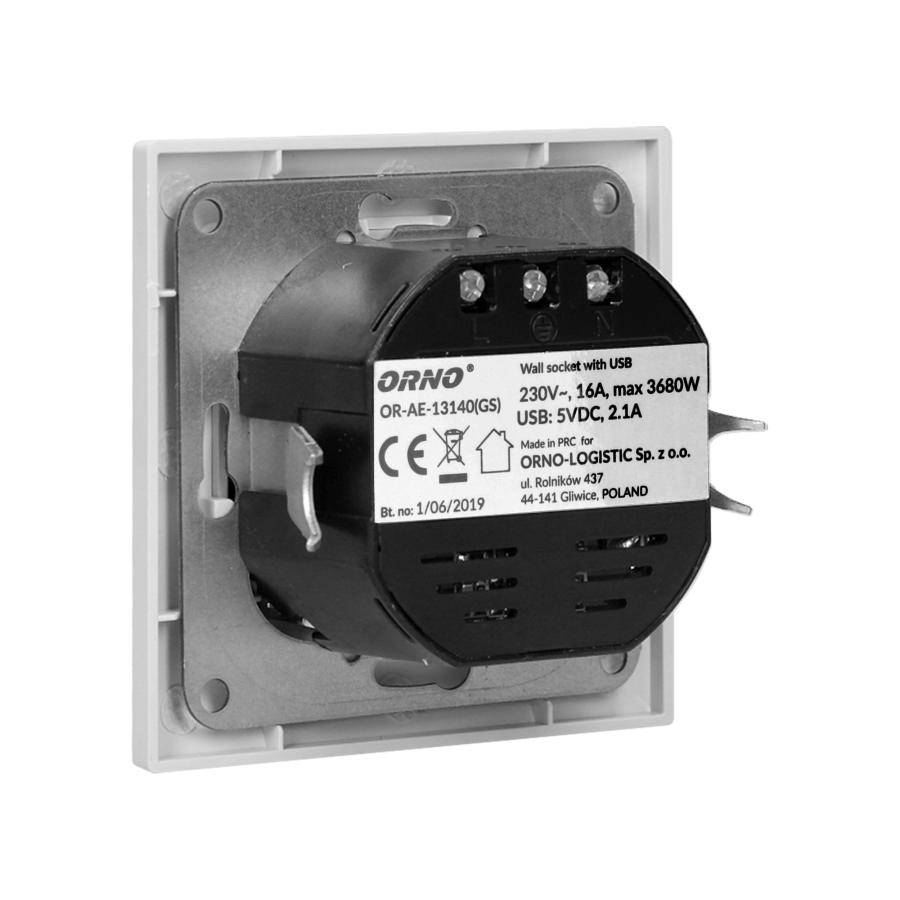 Single socket with two USB chargers, schuko