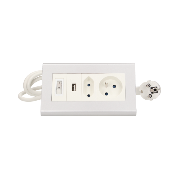 Przedłużacz biurkowy z wyłącznikiem i ładowarką, 1x2P+Z, 1x2P/II, 1xUSB, przewód 1,5m 3x1mm