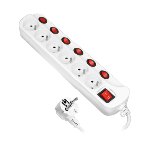 Multiswitch powerstrip with independent ON/OFF switches for 6 sockets, cable 3x1mm², 1.5m long
