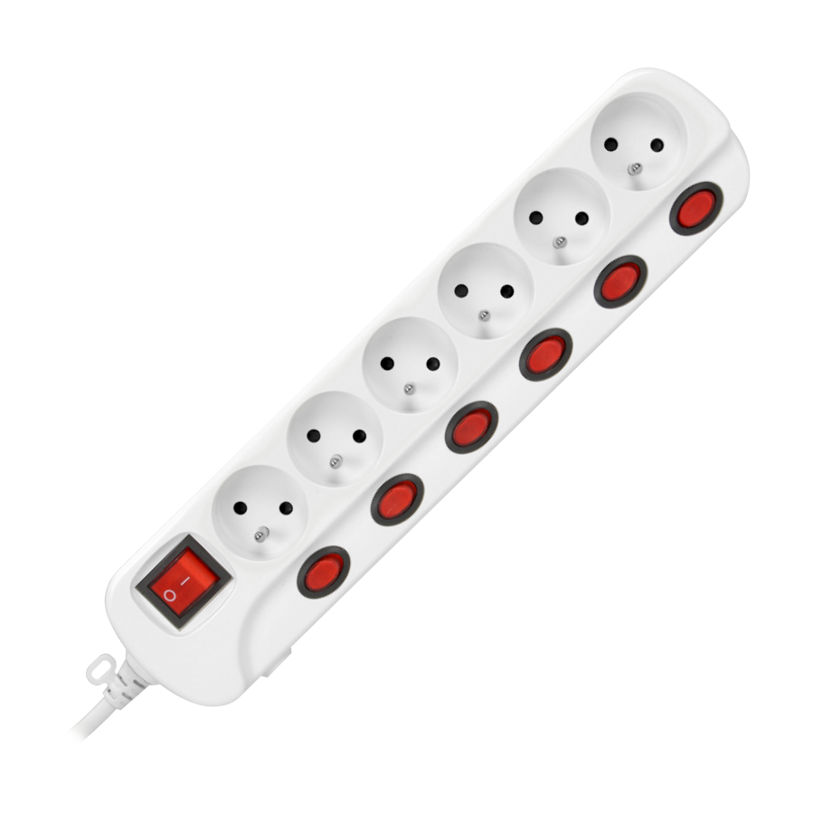Multiswitch powerstrip with independent ON/OFF switches for 6 sockets, cable 3x1mm², 1.5m long