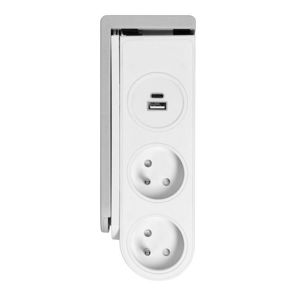 Desk power strip with USB charger and spring clip