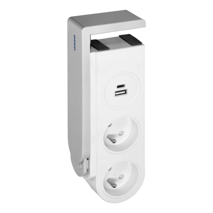 Desk power strip with USB charger and spring clip