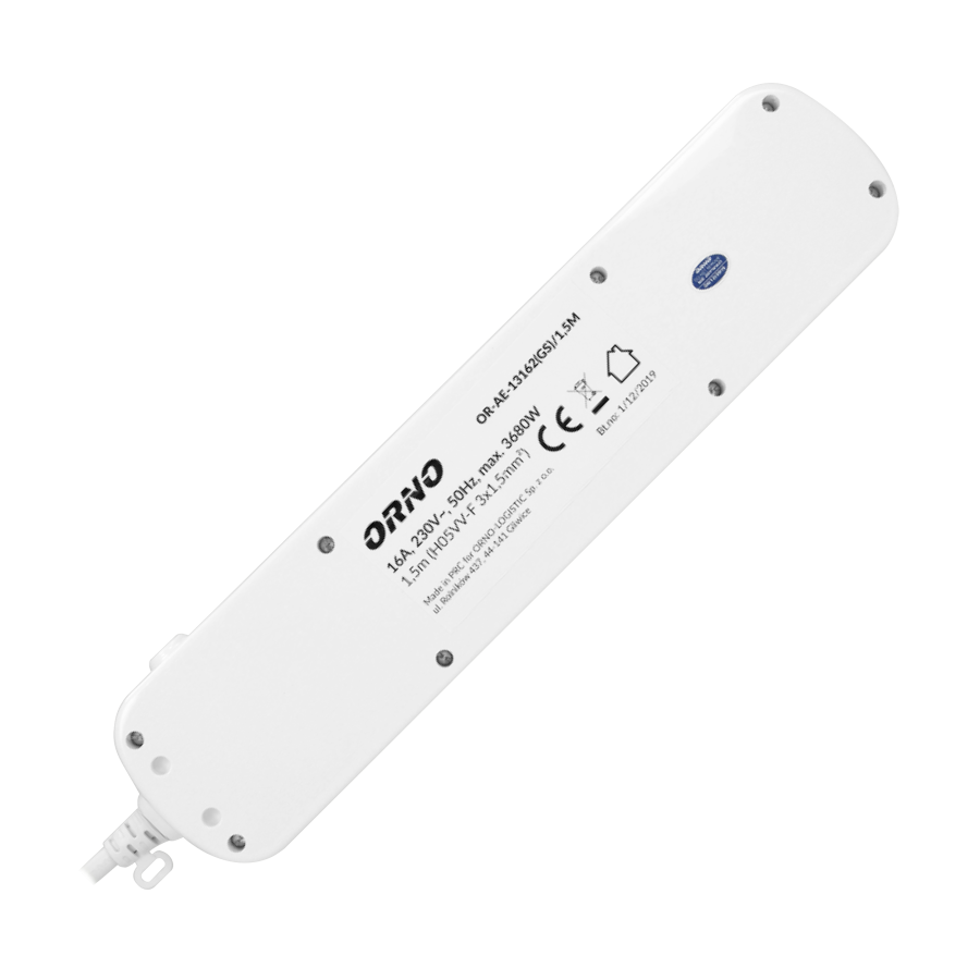 Multiswitch powerstrip with independent ON/OFF switches for 6 Schuko sockets , cable 3x1,5mm², 1.5m long