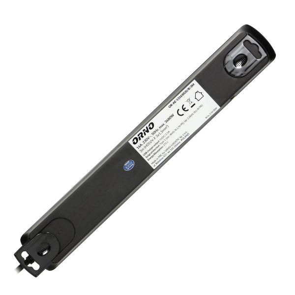 Power strip with surge protection and main switch, 6 sockets 2P+E (Schuko type), 2 USB chargers 2.1A., cable 3x1.5mm², 3m long, black