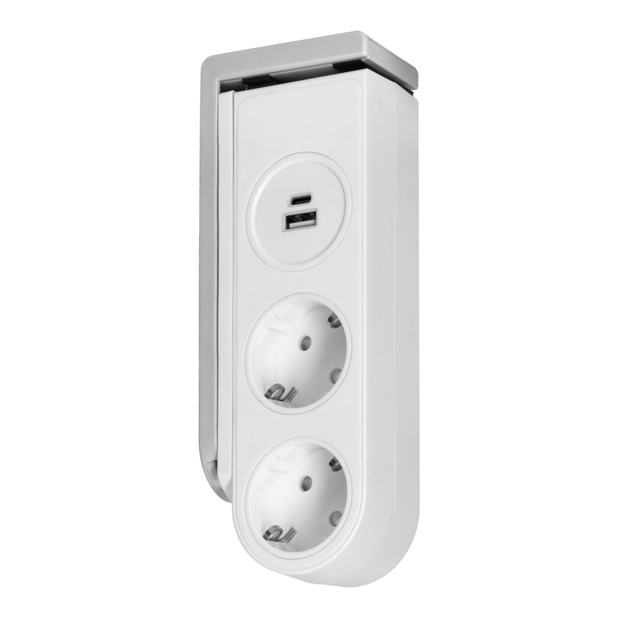Listwa zasilająca biurkowa typu Schuko z ładowarką USB i sprężynowym zaciskiem mocującym