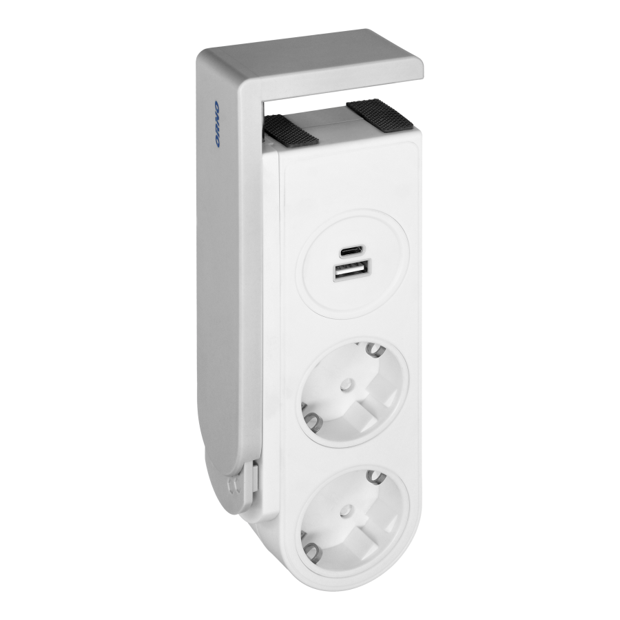Listwa zasilająca biurkowa typu Schuko z ładowarką USB i sprężynowym zaciskiem mocującym