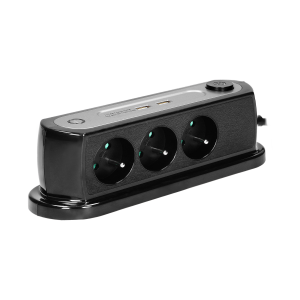 Desktop power strip with surge protection and 2xUSB charger, central switch, 3x2P+E sockets, cable length 1.4m