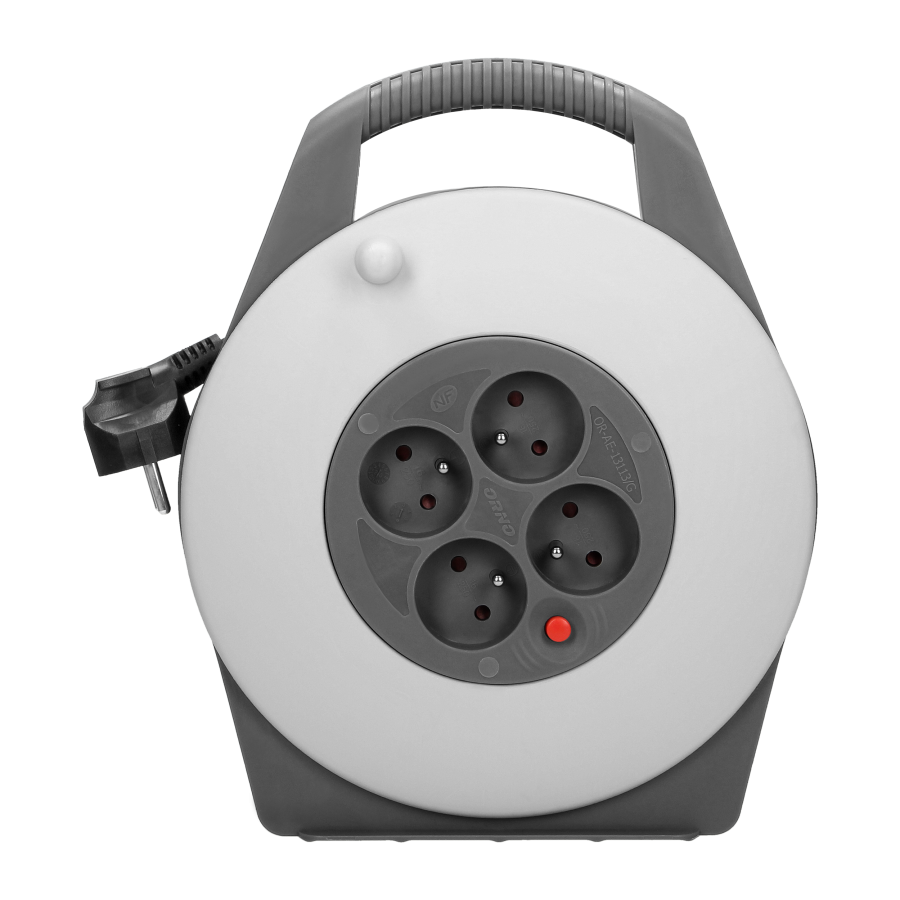 Cable reel, 4 sockets 2P+E, PVC H05VV-F 3x1mm², 10m long