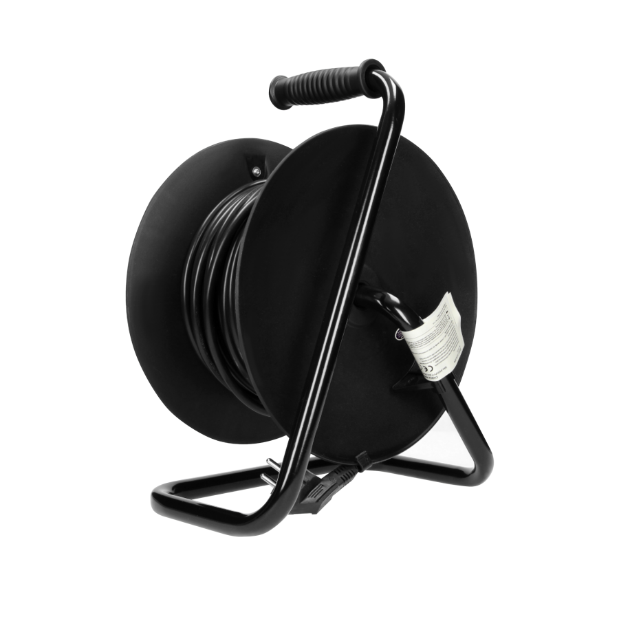 Przedłużacz bębnowy, 4 gniazda 2P+Z, kabel PVC H05VV-F 3x1,5mm², długość 50m, termik, przesłony torów prądowych.