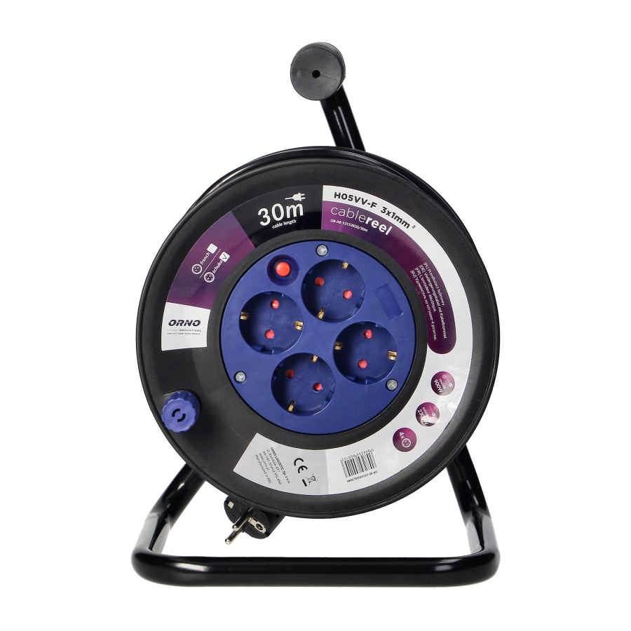 Cable reel with 4 sockets, PVC, H05VV-F 3X1.0mm² - 30m