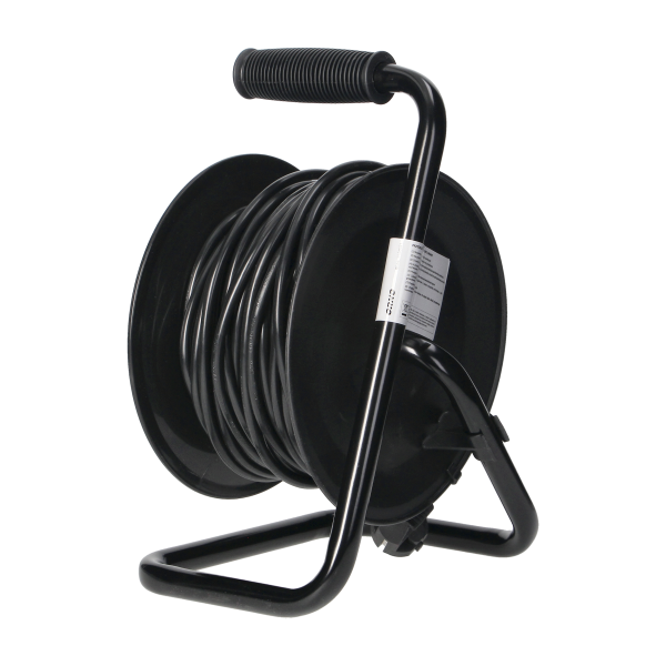 Przedłużacz bębnowy, 4 gniazda 2P+Z (Schuko), kabel PVC H05VV-F 3x1.0mm², długość - 30m, termik, przesłony torów prądowych.