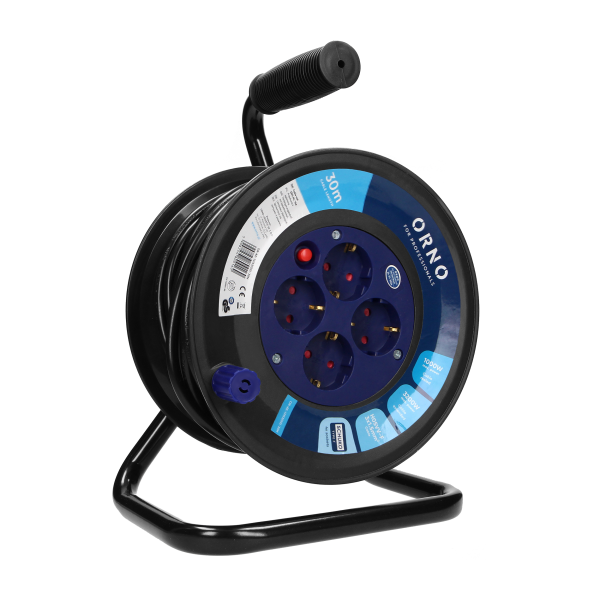 Cable reel with 4 sockets, PVC, H05VV-F 3x1.5mm² - 30m, 4x2P+E (Schuko), thermal switch