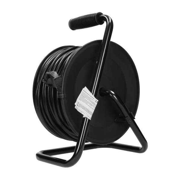 Przedłużacz bębnowy, 4 gniazda 2P+Z (schuko), kabel PVC H05VV-F 3x1.5mm², długość - 50m, termik, przesłony torów prądowych.
