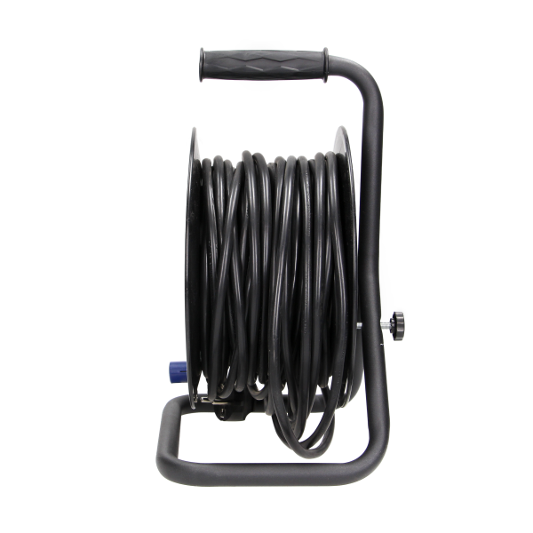 Przedłużacz bębnowy, 4 gniazda 2P+Z (schuko), kabel PVC H05VV-F 3x1,5mm², długość - 25m, STAŁE GNIAZDA, termik, przesłony torów prądowych.