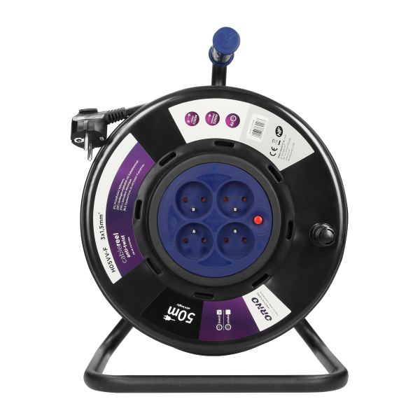 Cable reel, PVC, H05VV-F 3x1.5mm² - 50m, 4 fixed sockets