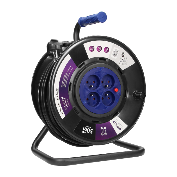 Cable reel, PVC, H05VV-F 3x1.5mm² - 50m, 4 fixed sockets
