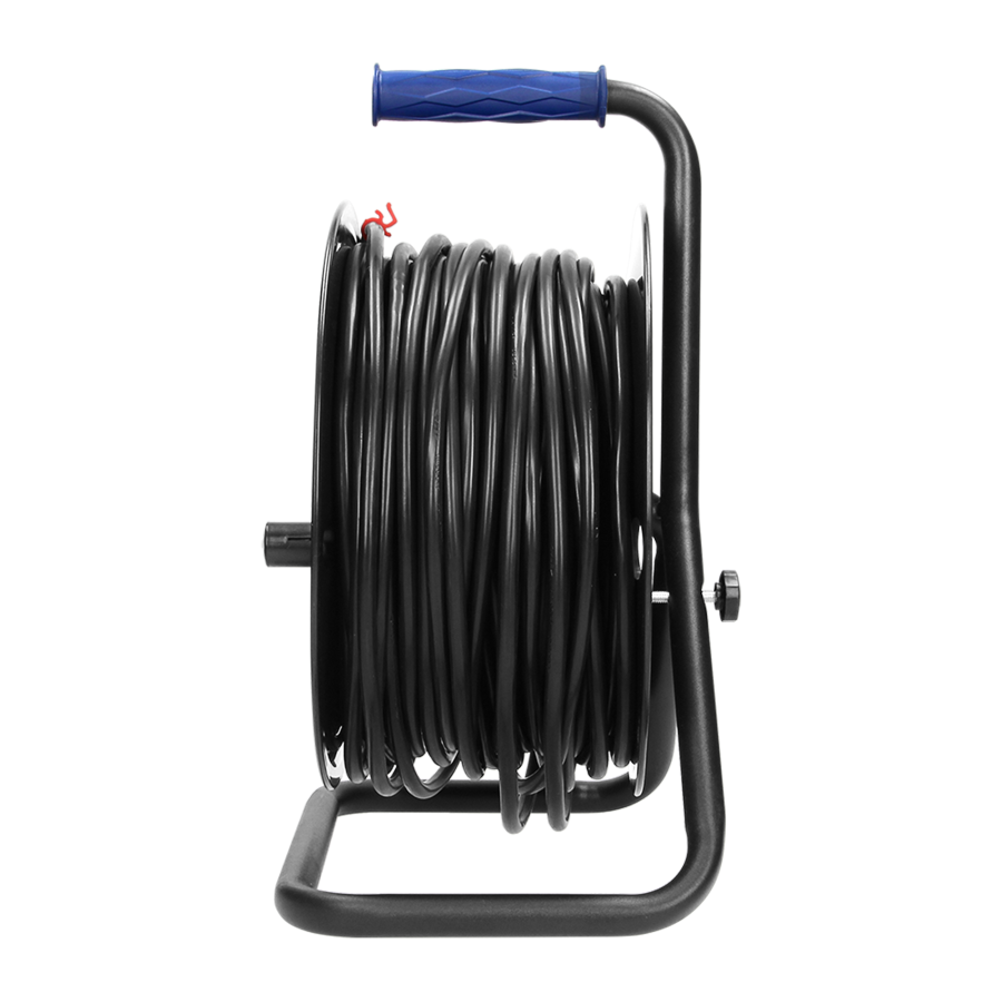 Przedłużacz bębnowy, 4 gniazda 2P+Z, kabel PVC H05VV-F 3x1,5mm², długość - 50m, STAŁE GNIAZDA, termik, przesłony torów prądowych.