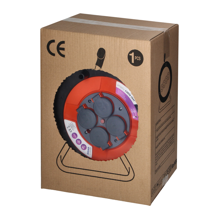 Splashproof empty cable reel IP44 4x2P+E 16A 230V