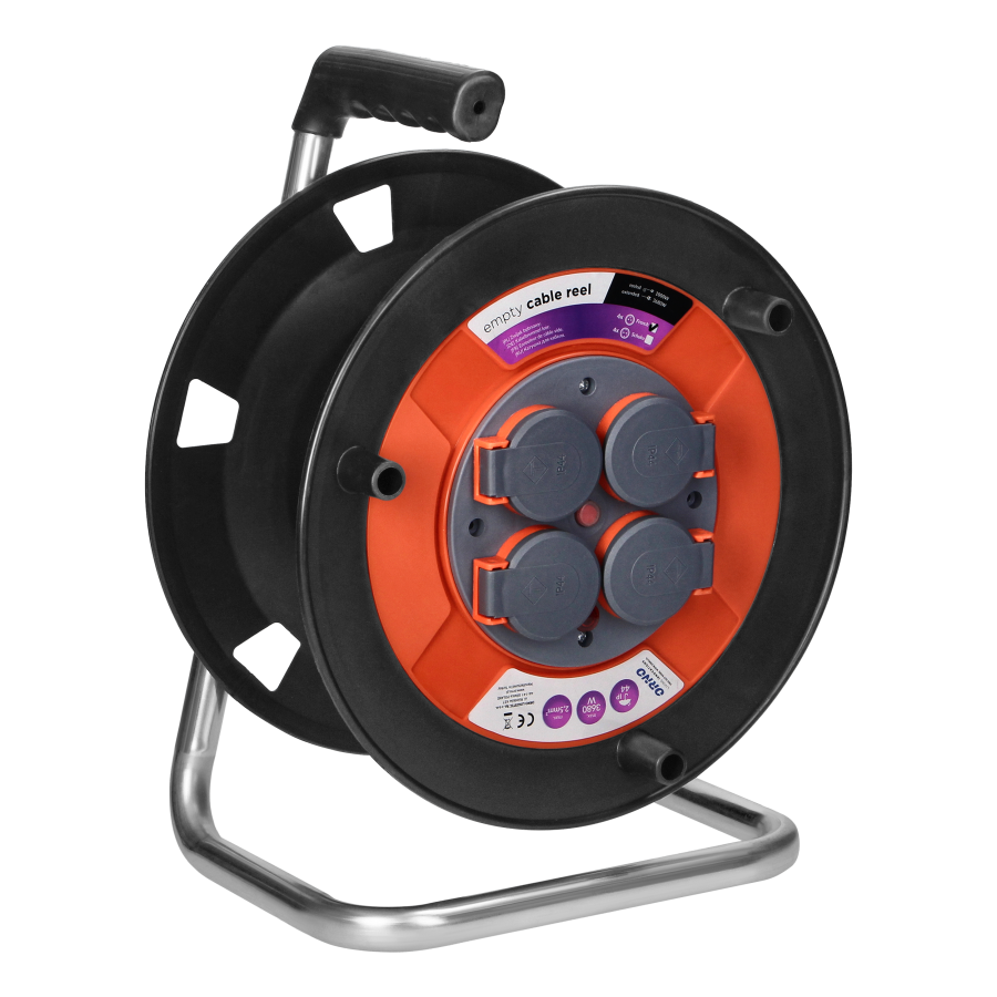 Splashproof empty cable reel IP44 4x2P+E 16A 230V