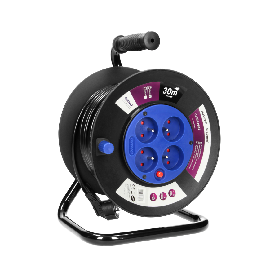 Cable reel with 4 sockets, PVC, H05VV-F 3x1.0mm² - 30m,