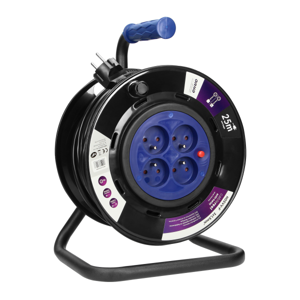 Cable reel, PVC, H05VV-F 3x1.5mm² - 25m, 4 fixed sockets