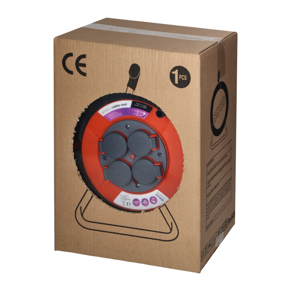 Splashproof empty cable reel IP44 4x2P+E (Schuko) 16A 230V