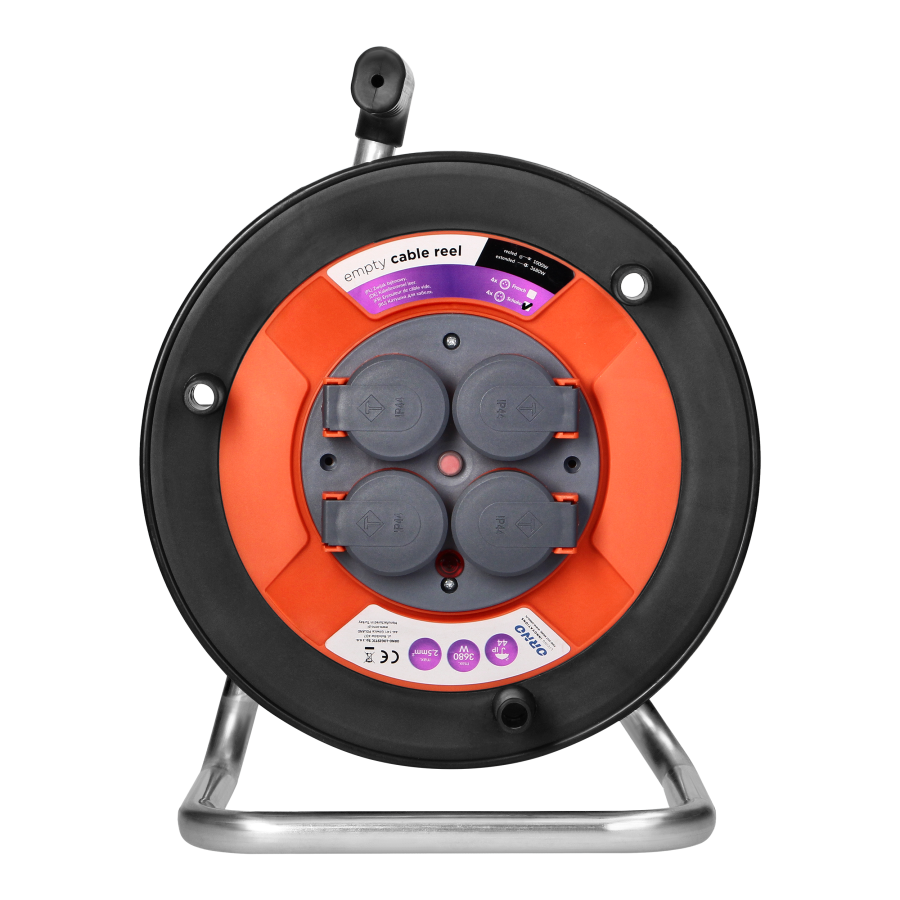 Splashproof empty cable reel IP44 4x2P+E (Schuko) 16A 230V