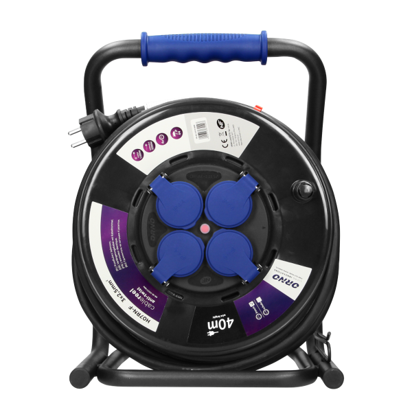 Cable reel, rubber cord, IP44, H07RN-F 3x2.5mm² - 40m, 4 fixed sockets