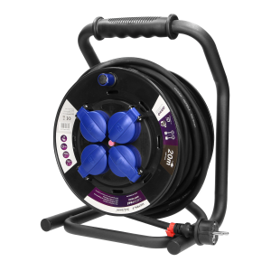 Cable reel, rubber cord, IP44, H07RN-F 3X2.5mm² - 20M, 4 fixed sockets