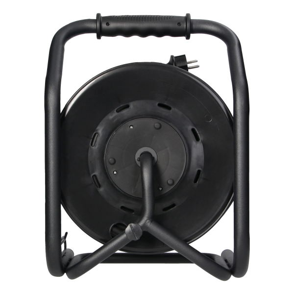 Przedłużacz bębnowy profesjonalny IP44, 4 gniazda 2P+Z (schuko), kabel gumowy olejoodporny, H07RN-F 3x2,5mm², długość 30m, unikatowy stojak CUBE, STAŁE GNIAZDA, termik, przesłony torów prądowych.