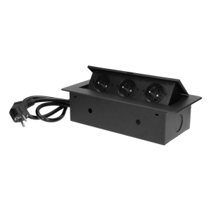 Recessed furniture sockets 3x2P+E with 3m cable, flat and milled edge, black
