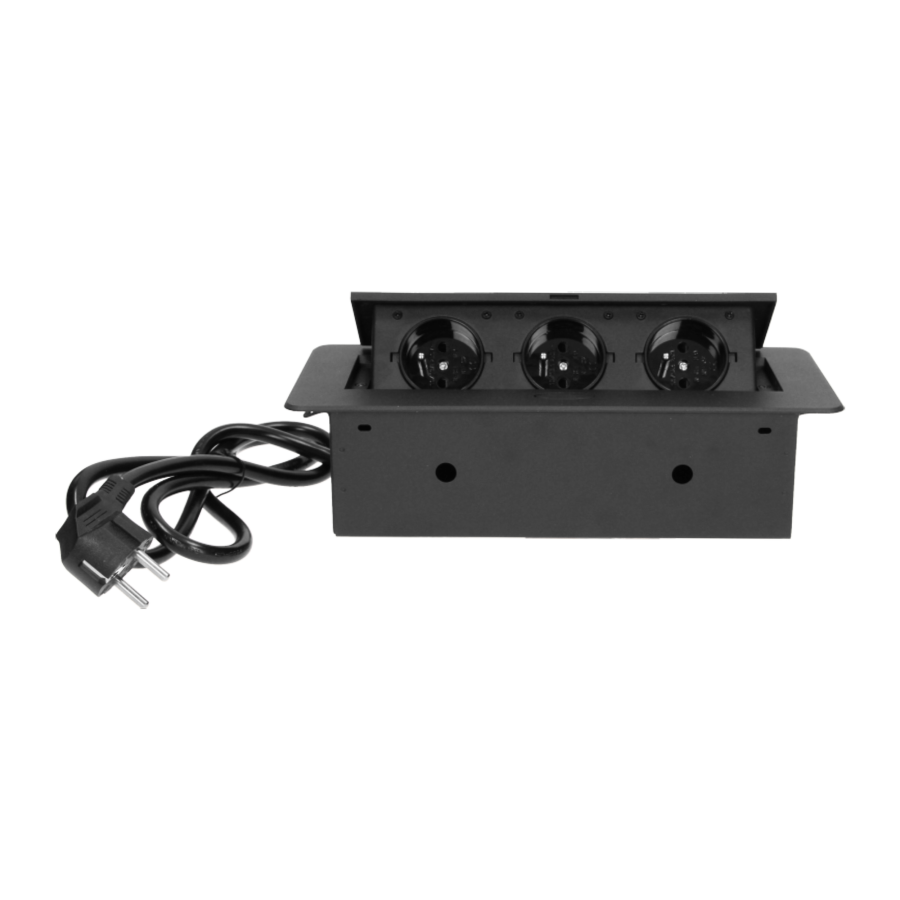Recessed furniture sockets 3x2P+E with 3m cable, flat and milled edge, black
