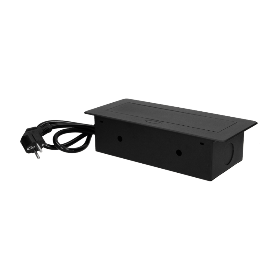 Recessed furniture sockets 3x2P+E with 3m cable, flat and milled edge, black