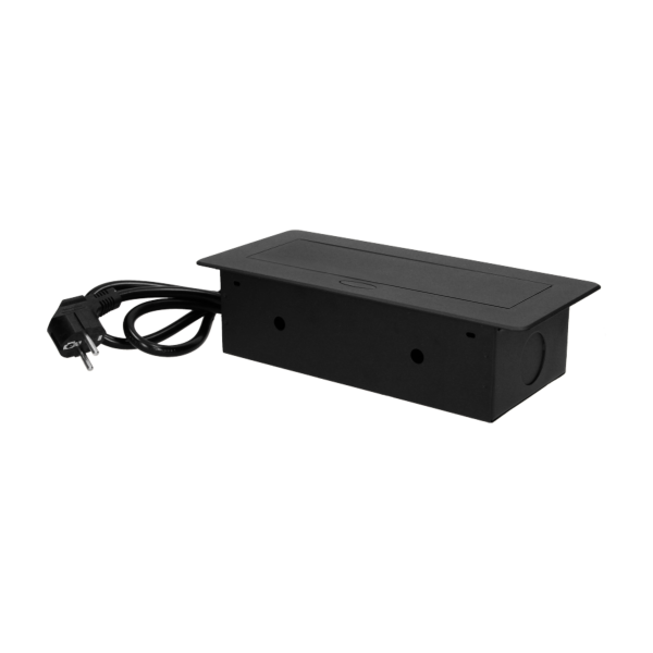 Recessed furniture sockets 3x2P+E with 3m cable, flat and milled edge, black