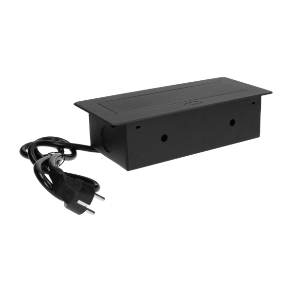 Recessed furniture sockets 3x2P+E with 3m cable, flat and milled edge, black