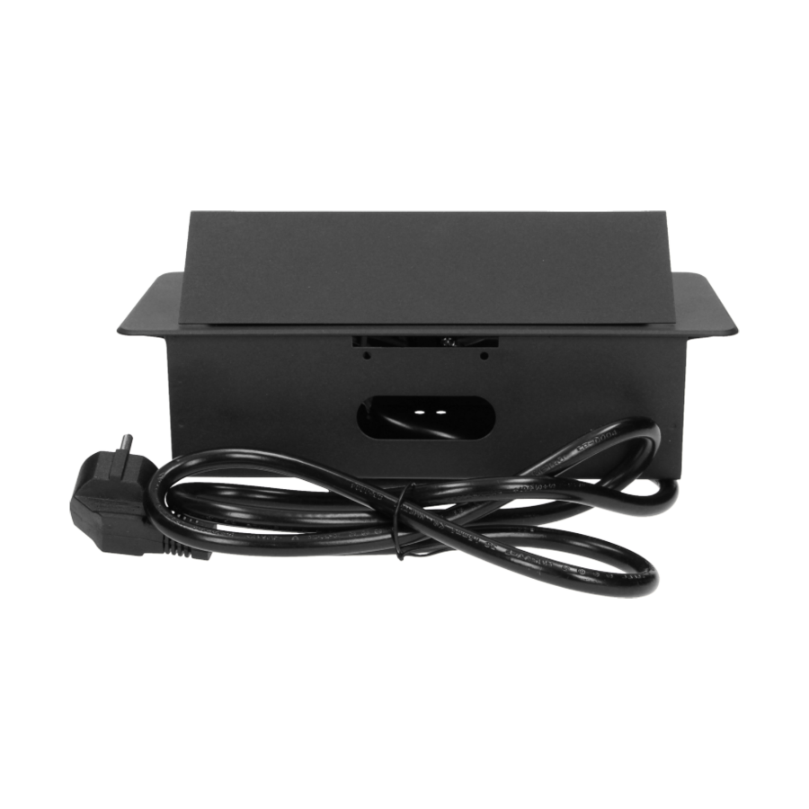 Recessed furniture sockets 3x2P+E with 3m cable, flat and milled edge, black