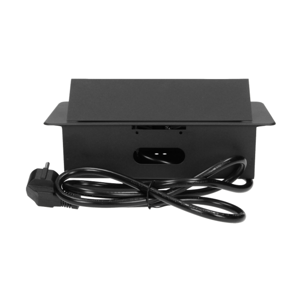 Recessed furniture sockets 3x2P+E with 3m cable, flat and milled edge, black