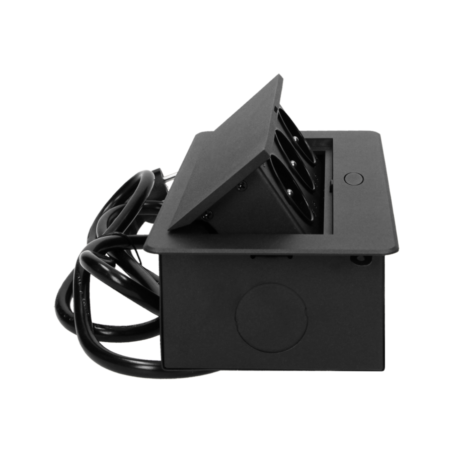 Recessed furniture sockets 3x2P+E with 3m cable, flat and milled edge, black