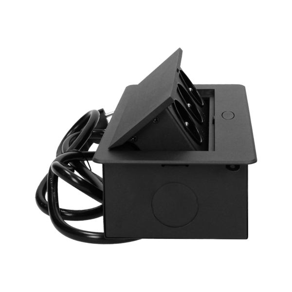 Recessed furniture sockets 3x2P+E with 3m cable, flat and milled edge, black